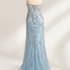 Blue Strapless Floral Beaded Mermaid Prom Dress