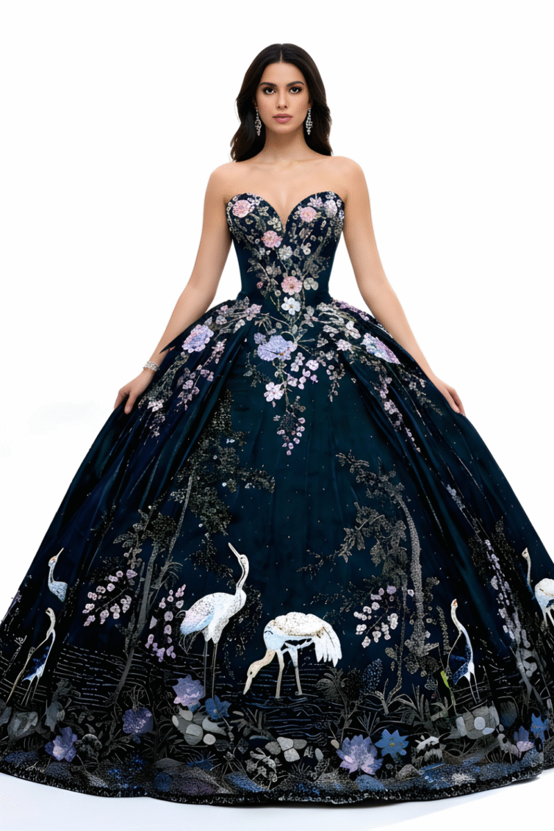 Moonlight 3D Hand-Beaded Strapless Quinceanera Gown – Luxury Sparkly Ball Gown