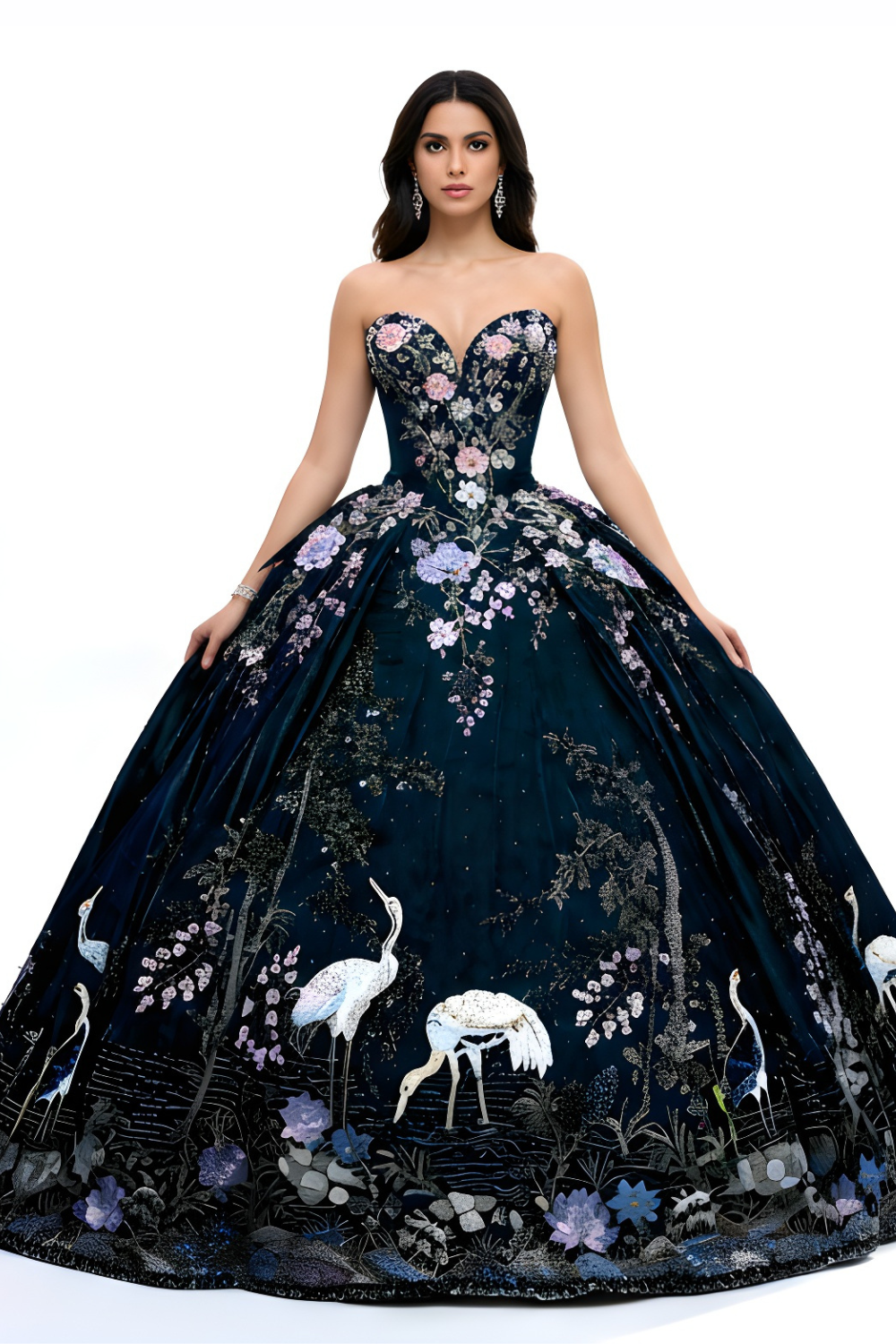 Moonlight 3D Hand-Beaded Strapless Quinceanera Gown – Luxury Sparkly Ball Gown