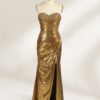 Elegant Gold Strapless Mermaid Evening Dress with Slit