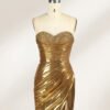 Elegant Gold Strapless Mermaid Evening Dress with Slit