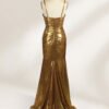 Elegant Gold Strapless Mermaid Evening Dress with Slit