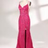 Elegant Pink Sequin Beaded Prom Dress