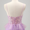 Sequin Glitter Lilac Tulle Spaghetti Straps Corset Prom Dress with Slit