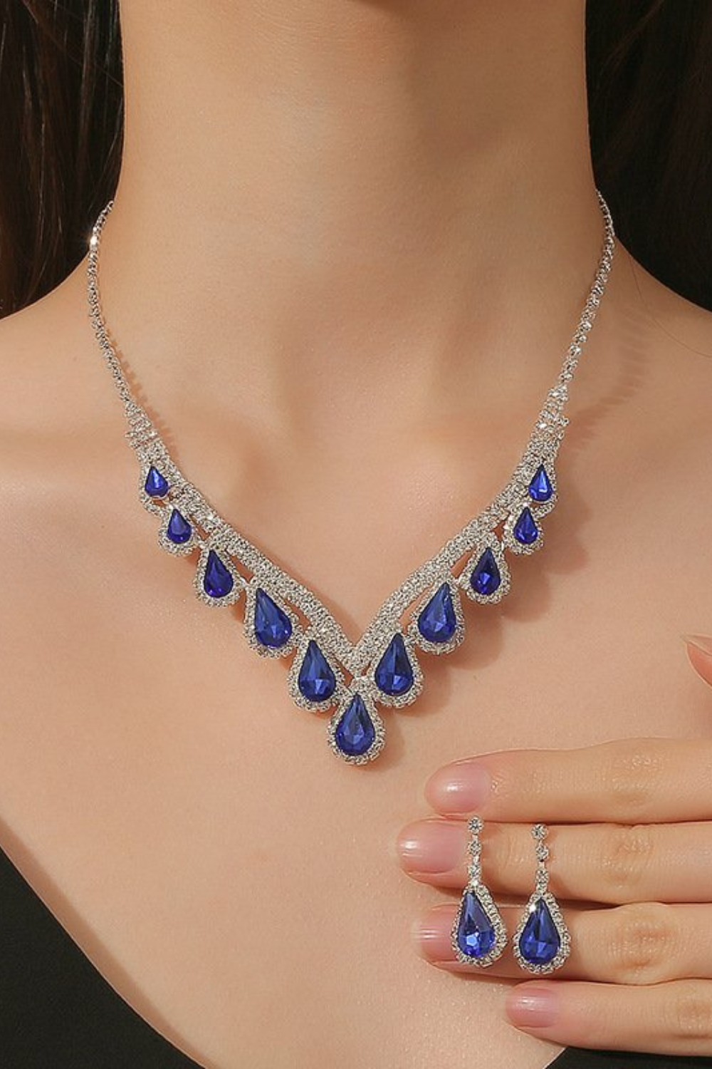 Crystal Blue Earrings and Necklace Set