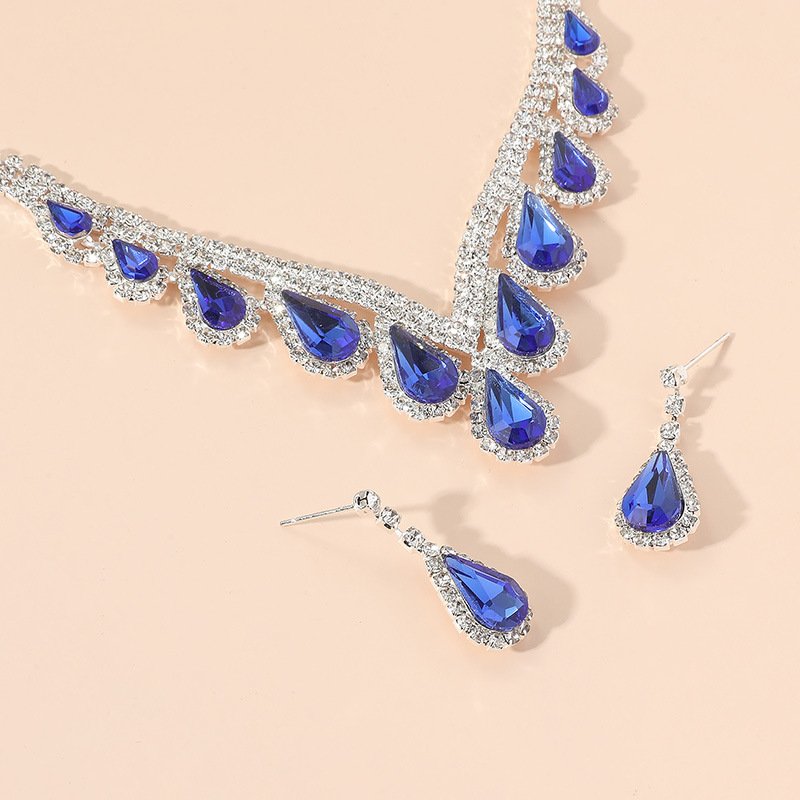 Crystal Blue Earrings and Necklace Set
