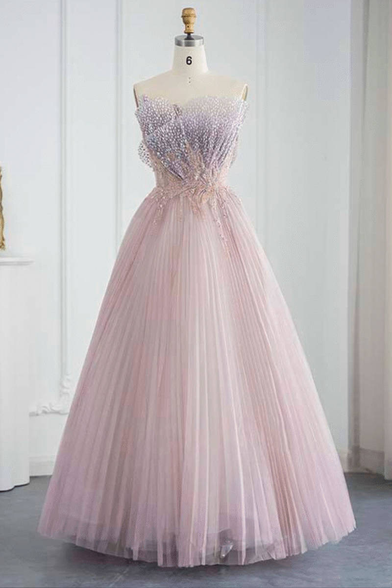 Luxury Pink Petals Long Sequin Evening Prom Dress – Elegant Sparkly Formal Gown
