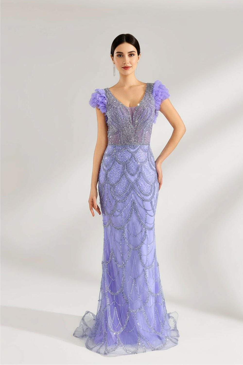Elegant Purple Beaded Mermaid Long Prom Dress