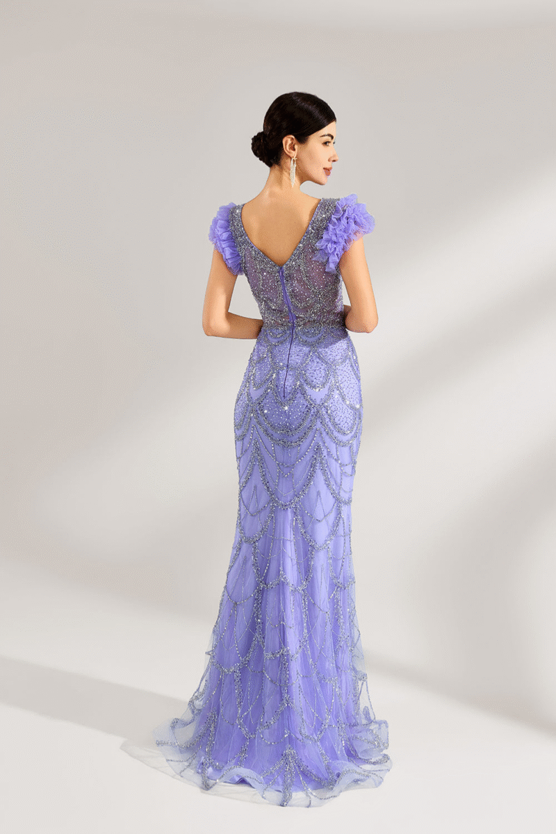 Elegant Purple Beaded Mermaid Long Prom Dress