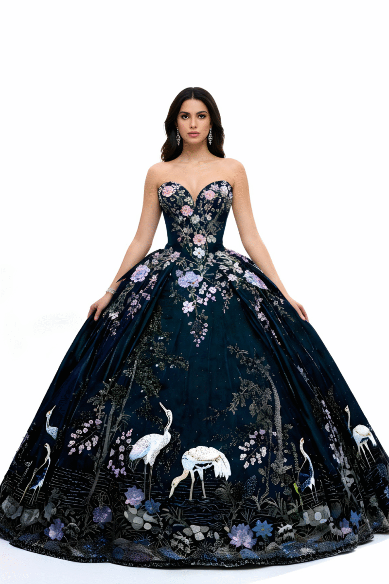 Moonlight 3D Hand-Beaded Strapless Quinceanera Gown – Luxury Sparkly Ball Gown