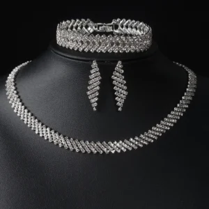 Rhinestone Diamond 3 Piece Jewellery Set - White