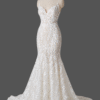 Floral Spaghetti Strap Mermaid White Wedding Gown