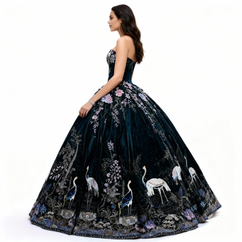 Moonlight 3D Hand-Beaded Strapless Quinceanera Gown – Luxury Sparkly Ball Gown