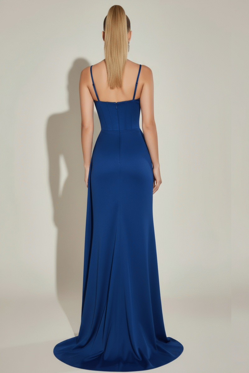 Pink Sweetheart Diamond Beaded Neck Corset Split Evening Dress