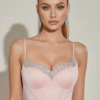 Soft Pink Sweetheart Diamond Beaded Neck Corset Split Evening Dress