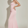 Soft Pink Sweetheart Diamond Beaded Neck Corset Split Evening Dress